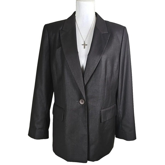 Kasper ~Woman Size 16~ Chocolate Brown One Button Lined Career Work Suit Jacket. - Picture 10 of 12